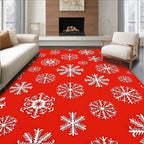 Winter White Snowflakes on Red Background Rug
