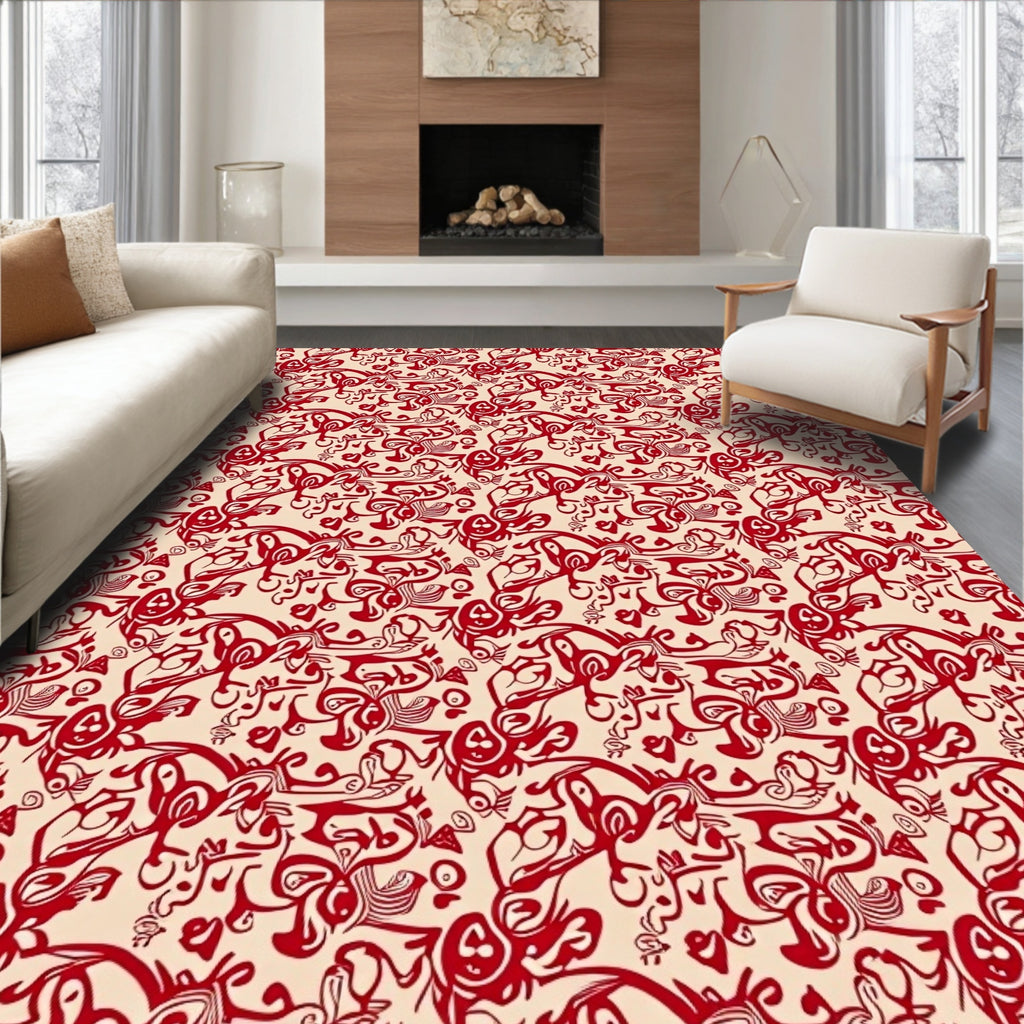 Crimson Swirl Abstract Repeating Pattern Rug