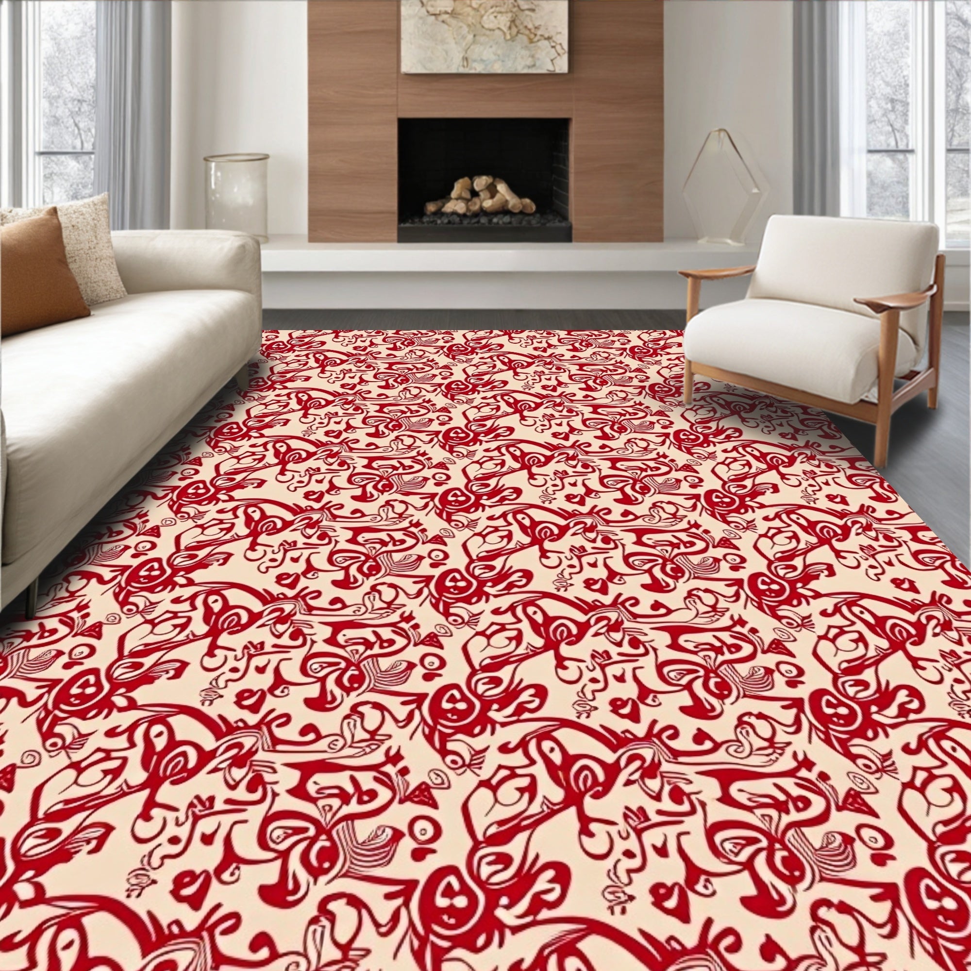 Crimson Swirl Abstract Repeating Pattern Rug