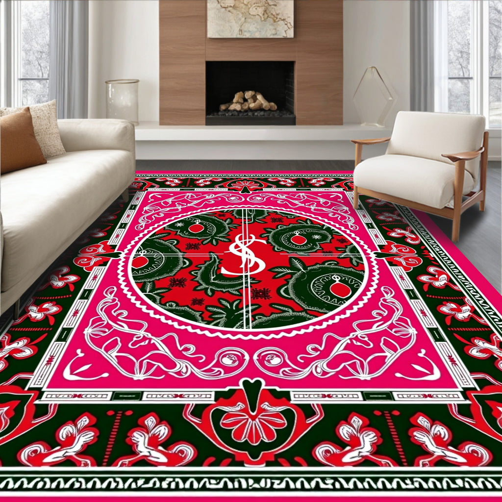 Vibrant Red Black Paisley Medallion Rug