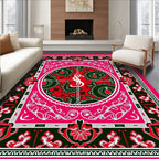 Vibrant Red Black Paisley Medallion Rug
