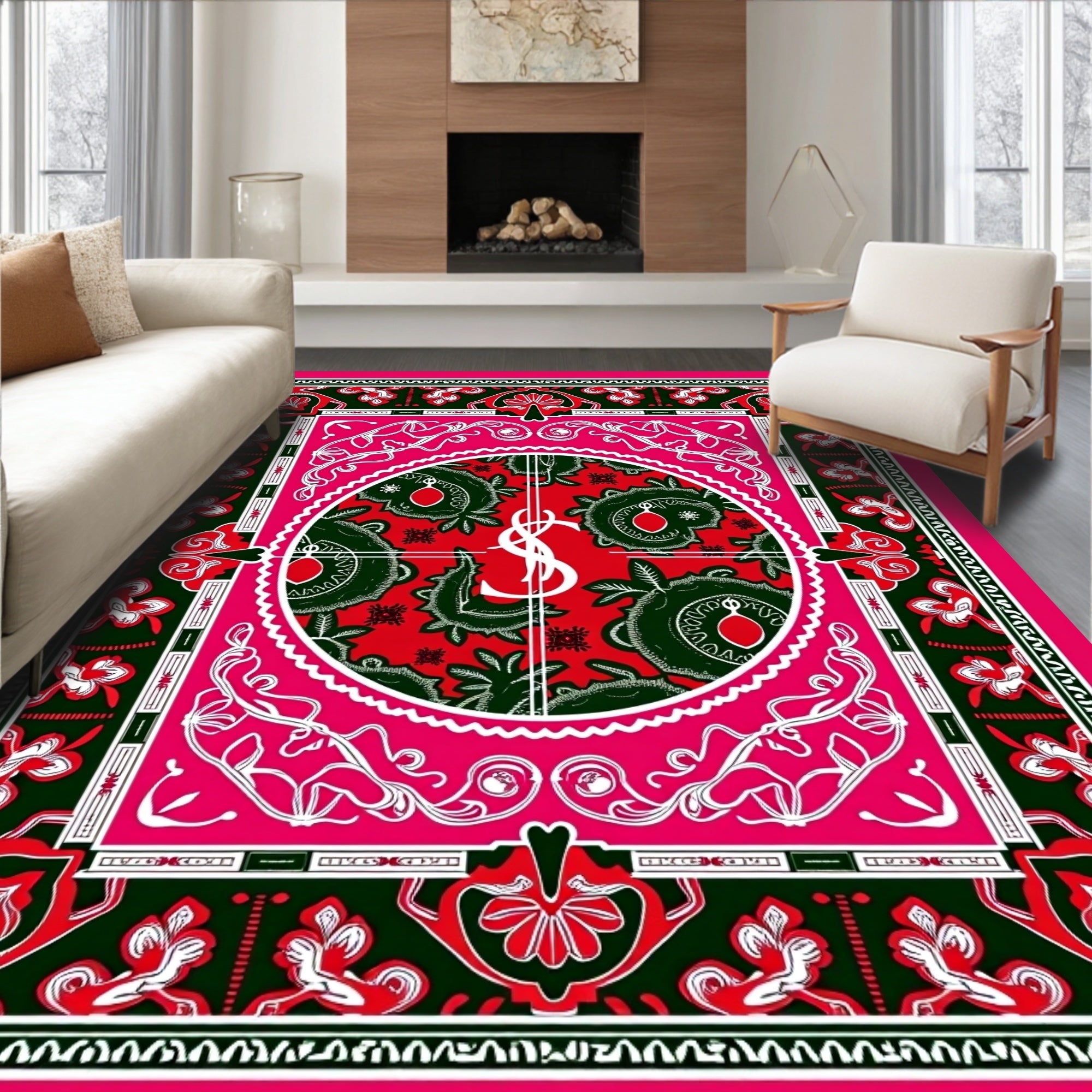 Vibrant Red Black Paisley Medallion Rug