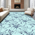Pale Blue Dark Line Floral Swirl Rug