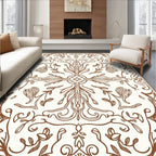 Brown Outline Botanical Blossom Square Rug
