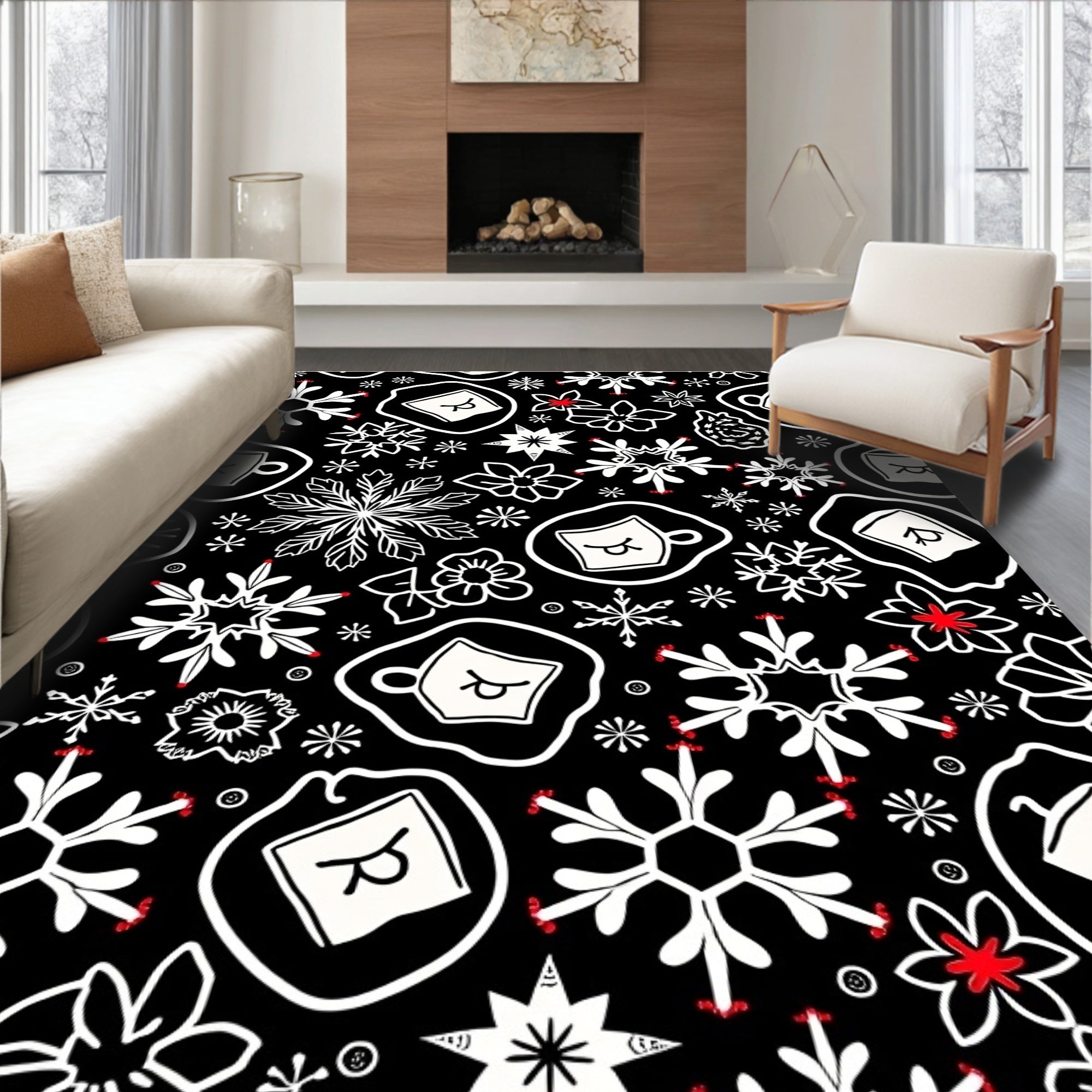 Winter Snowflakes and Coffee Cups Rug