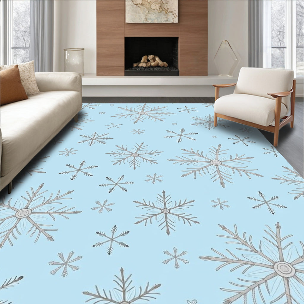 Light Blue Snowflake Cluster Art Rug