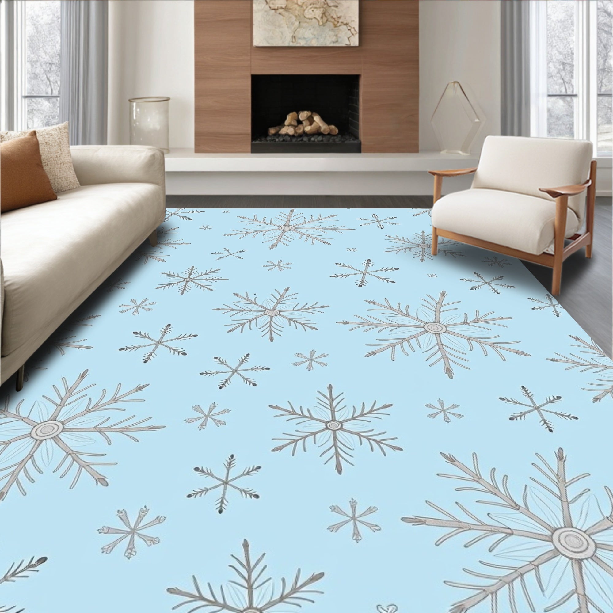 Light Blue Snowflake Cluster Art Rug