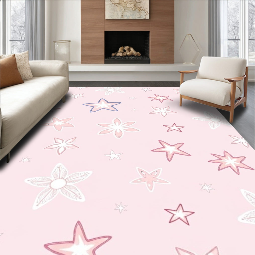 Pastel Pink Starburst Scatter Rug