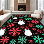 Cute Penguin Snowflake Festive Red Teal Rug