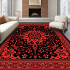Crimson Floral Mandala Garden Accent Rug