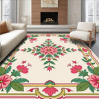 Pink Floral Garden Border Arrangement Rug