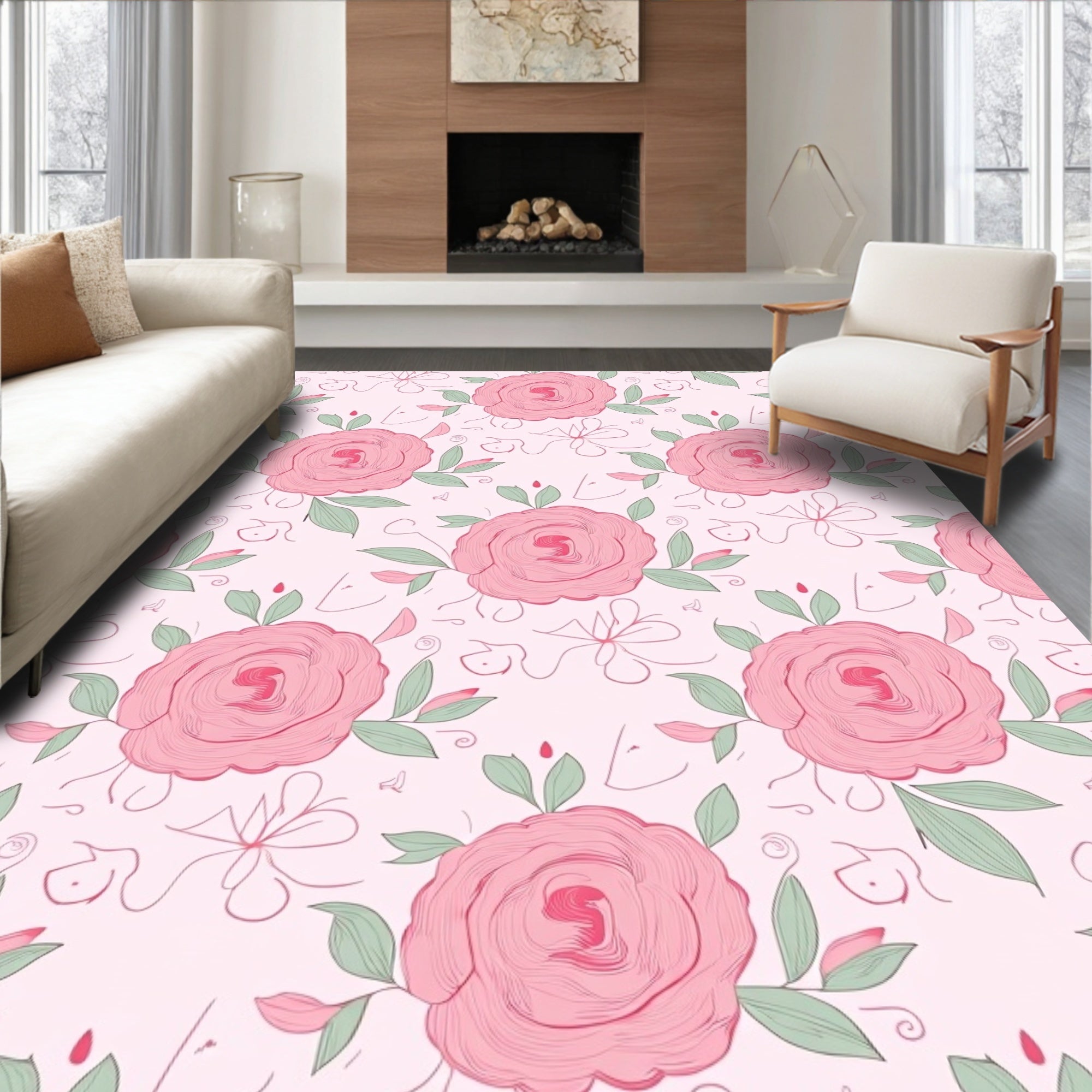 Pink Rose Vine Garden Repeat Rug