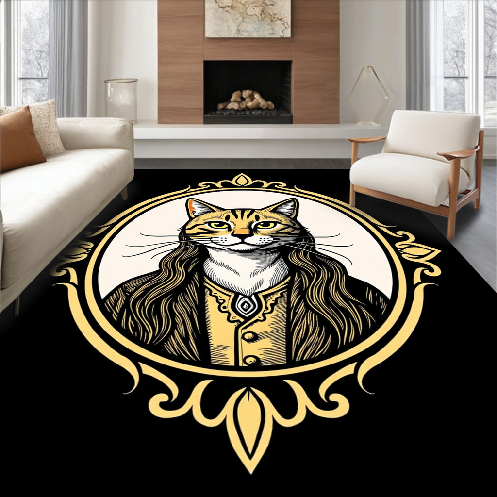 Victorian Feline Portrait Golden Frame Rug