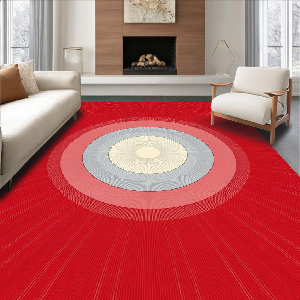 Radiant Red Concentric Circles Rug