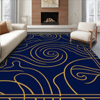 Deep Blue Gold Swirl Art Deco Rug