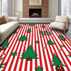 Red White Stripe Christmas Trees Rug