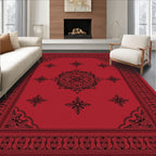 Crimson Black Ornate Central Medallion Rug