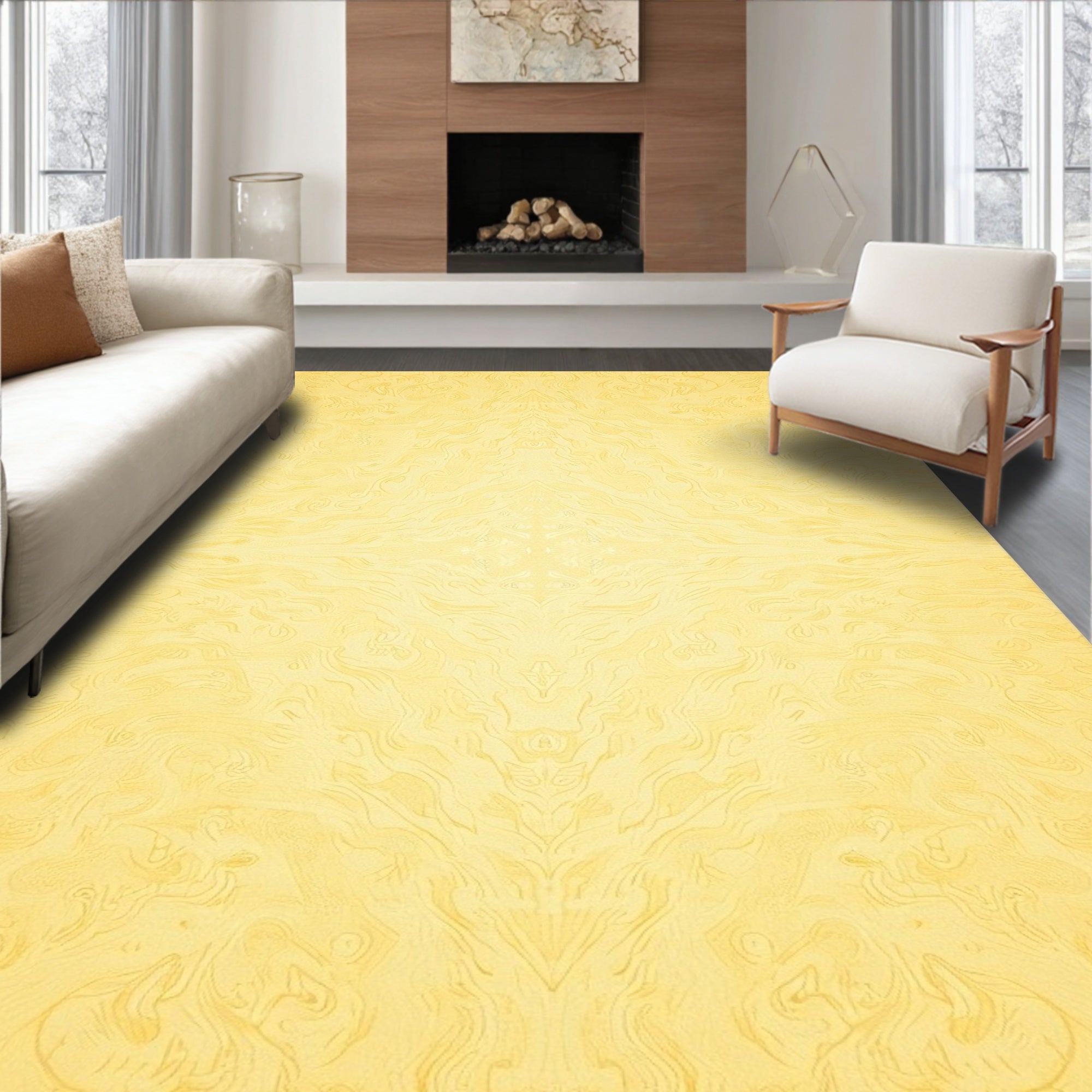 Golden Flowing Curving Landscape Rug