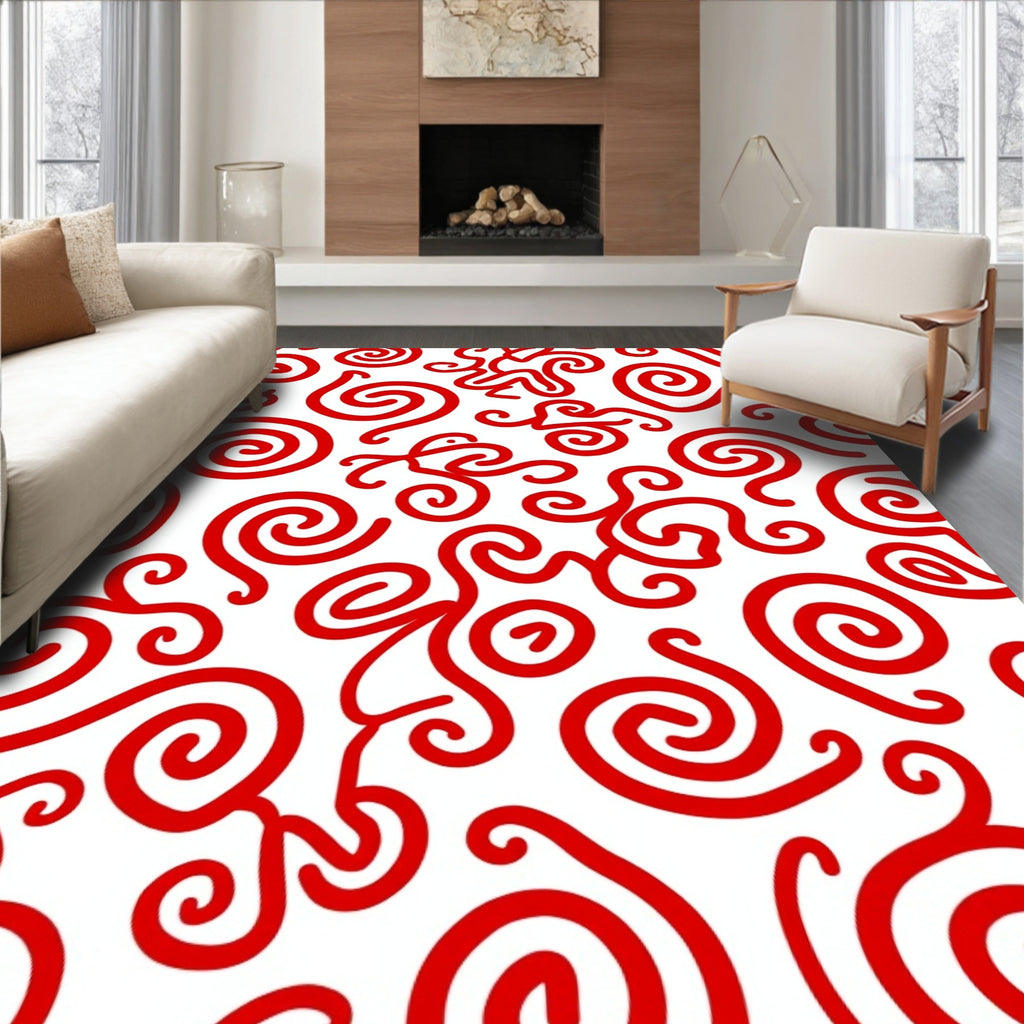 Bold Red Whimsical Swirl Rug