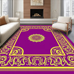 Vibrant Yellow Floral Medallion Purple Border Rug