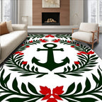Green Anchor Red Floral Wreath Rug