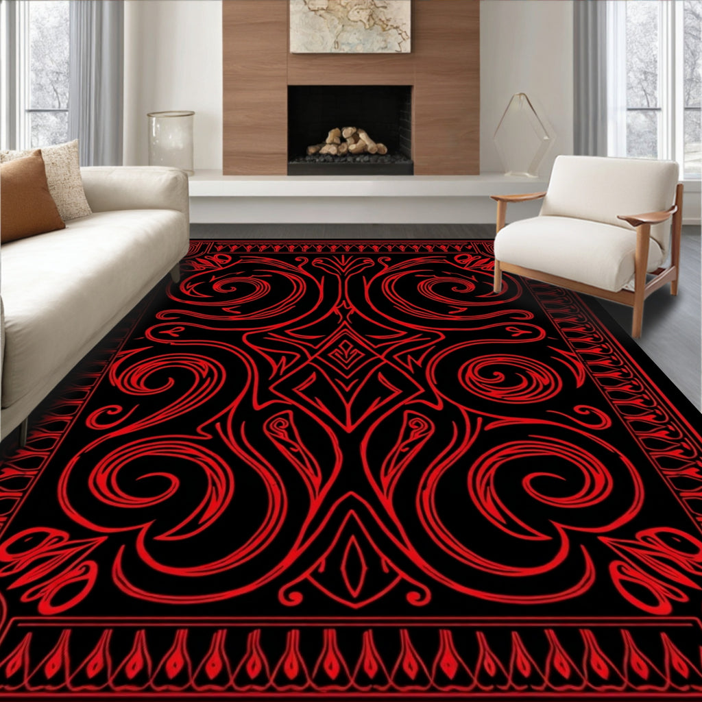 Bold Red Art Nouveau Swirl Rug