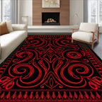 Bold Red Art Nouveau Swirl Rug