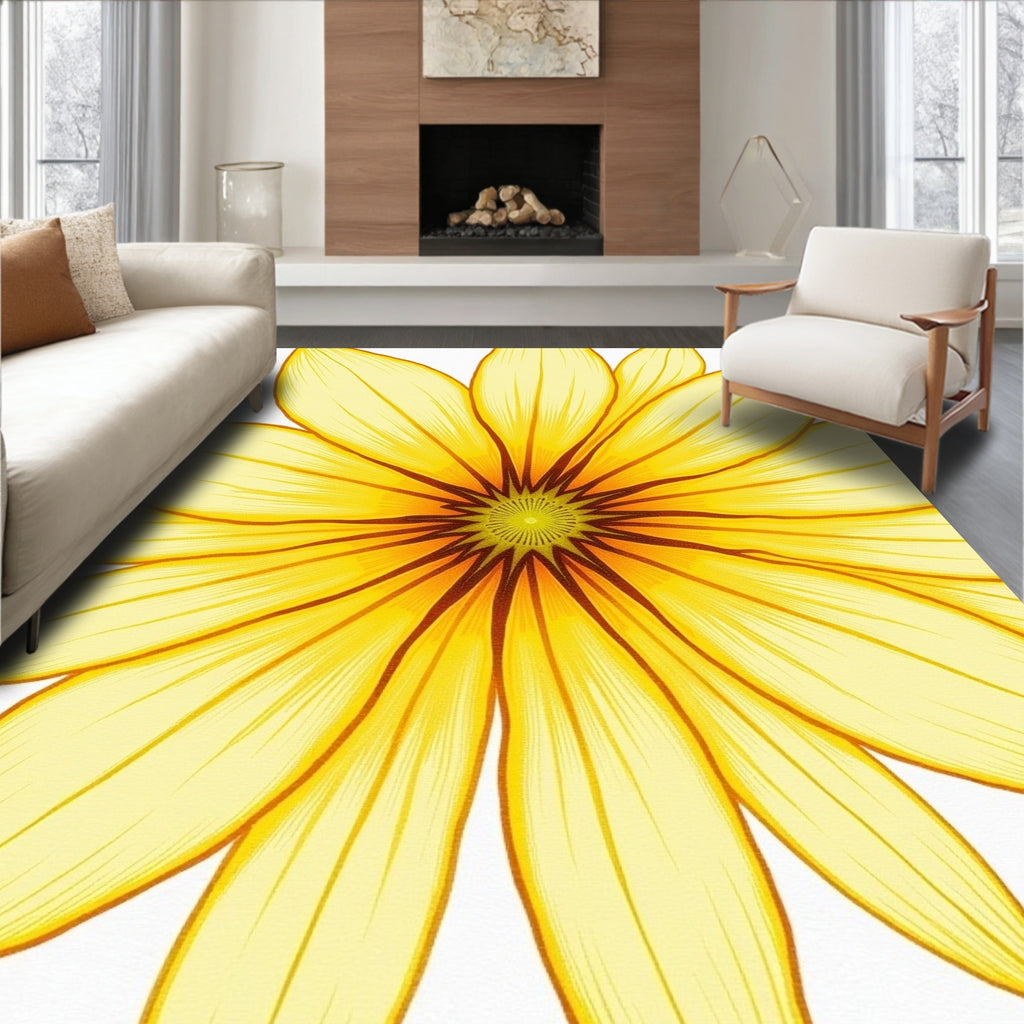 Radiant Yellow Daisy Petal Bloom Rug