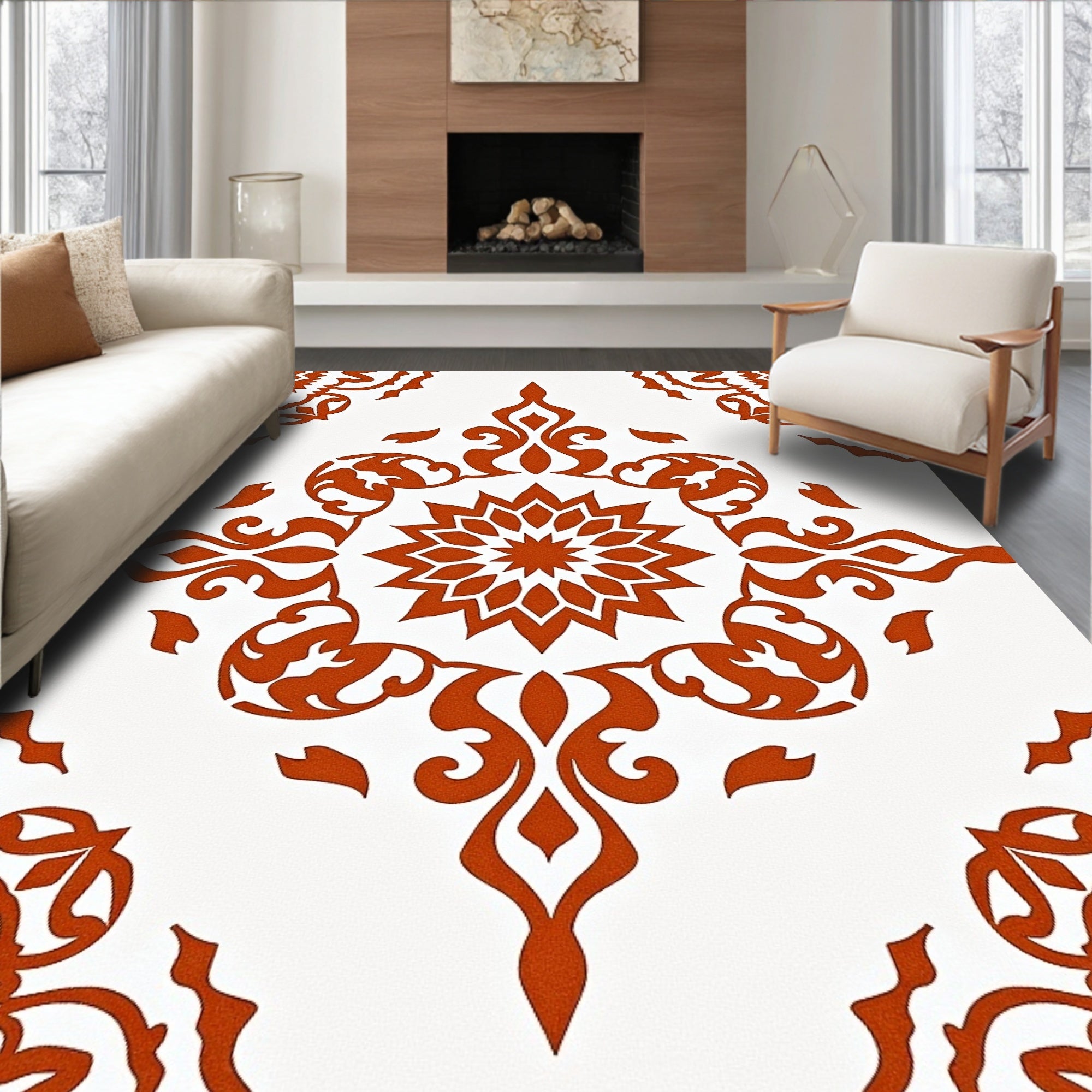Orange Floral Medallion Symmetry Rug