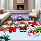 Whimsical Christmas Gnomes Snowfall Scene Rug