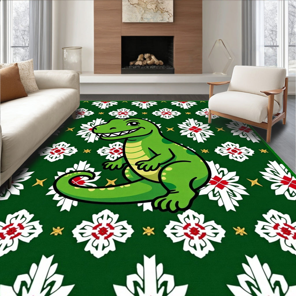 Green Dino Floral Medallion Rug