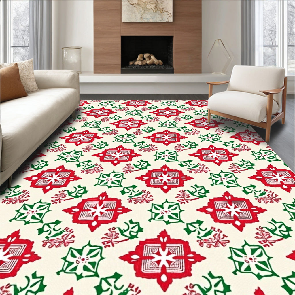Traditional Red Green Holly Blossom Rug