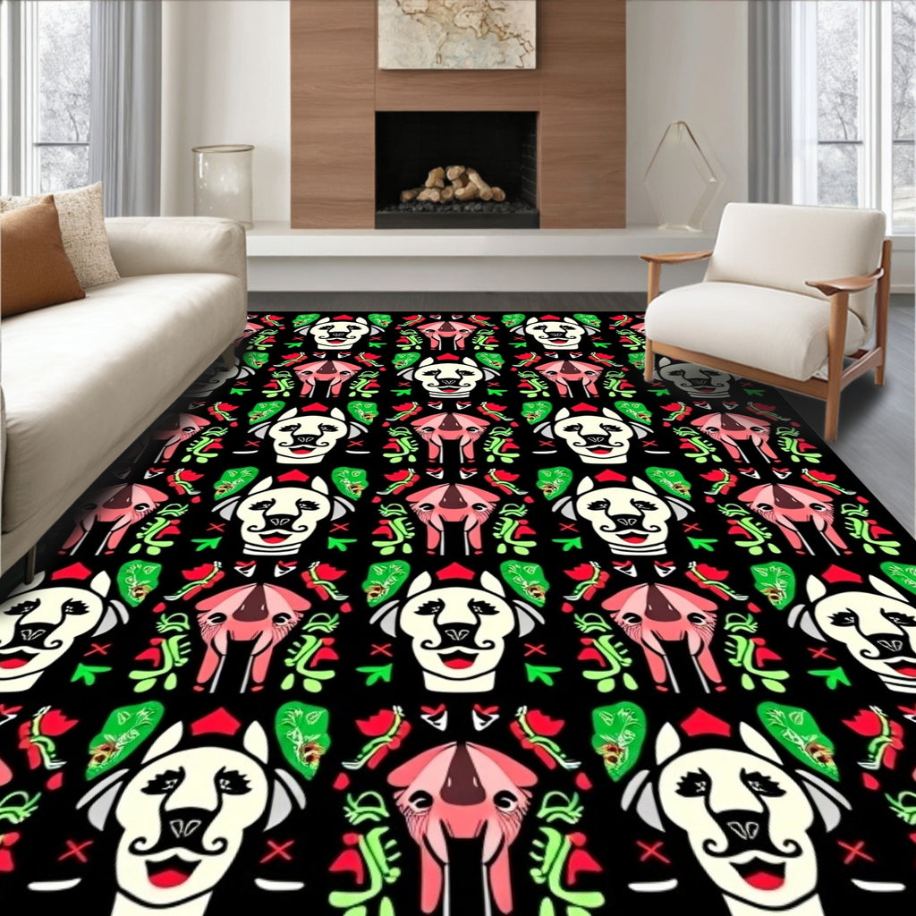 Whimsical White Dog Floral Repeat Rug