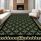 Black Green Floral Medallion Botanical Rug