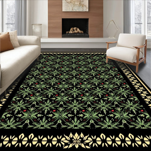 Black Green Floral Medallion Botanical Rug