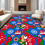 Jolly Blue Red Christmas Character Snowflakes Rug