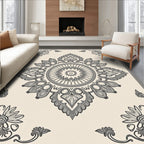 Ornate Grey Floral Mandala Border Rug
