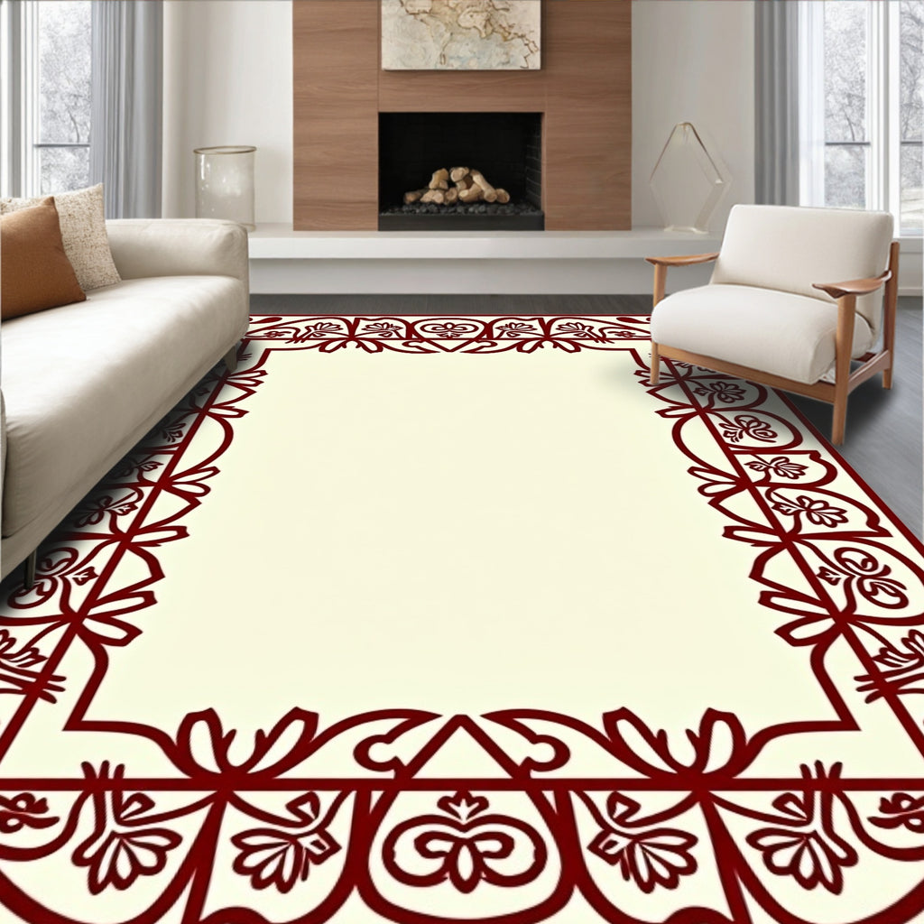 Ornate Crimson Floral Quadrant Rug