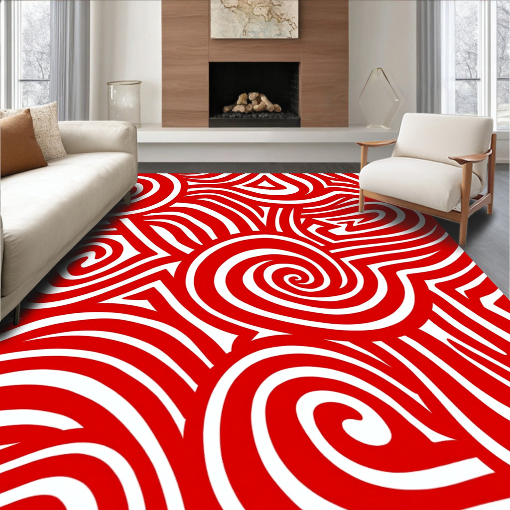 Bold Red Swirl And Stripe Rug