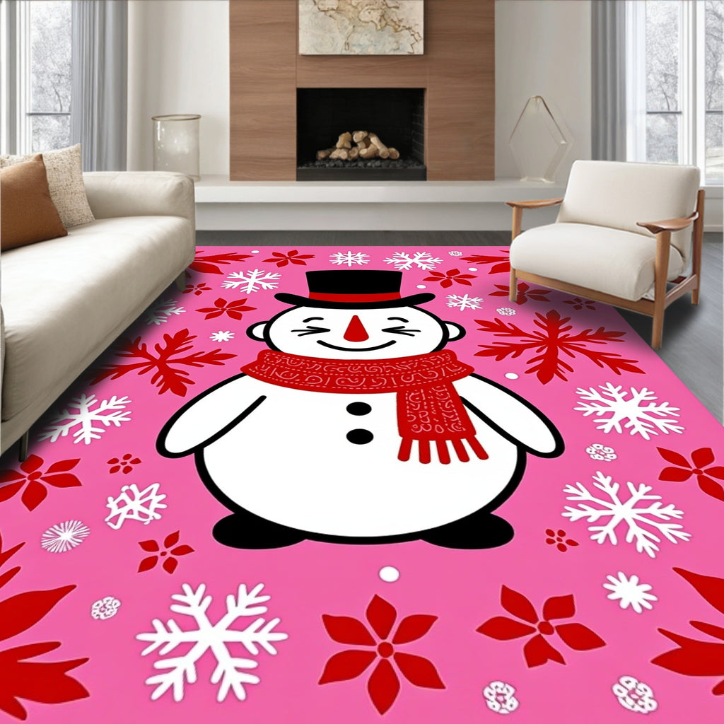 Festive Snowman Pink Snowflake Garden Rug