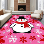 Festive Snowman Pink Snowflake Garden Rug