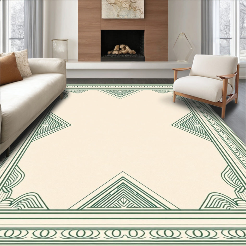 Emerald Green Geometric Corner Frame Rug