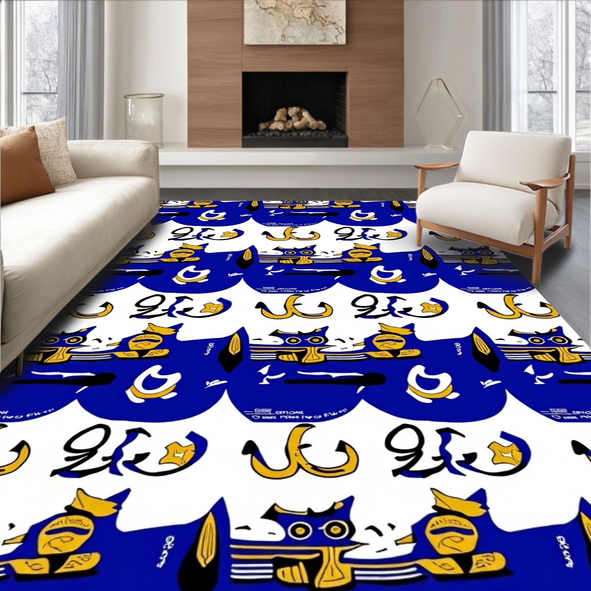 Blue Yellow Abstract Animal Wave Rug