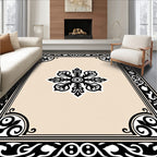 Black Floral Bordered Medallion Rug