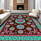 Brown Magenta Teal Floral Medallion Rug