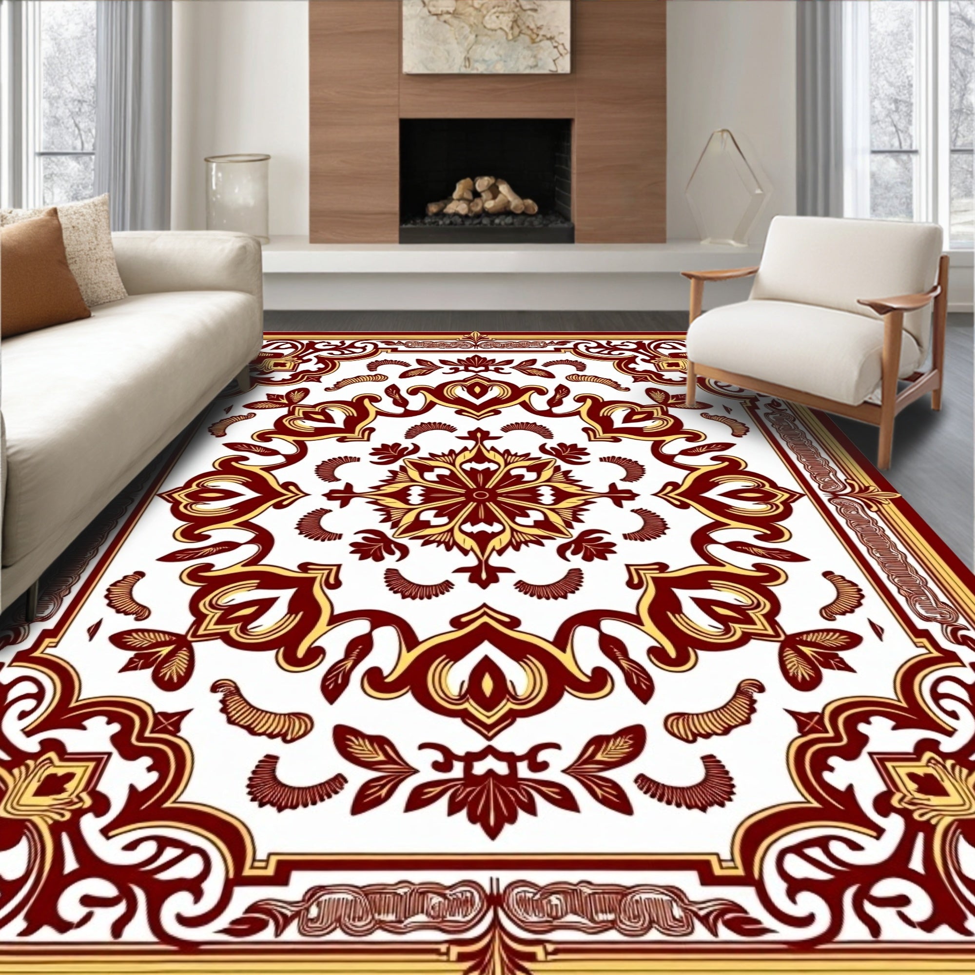 Crimson Gold Symmetrical Floral Medallion Rug