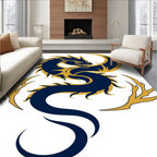 Majestic Blue Gold Dragon Silhouette Rug