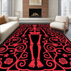 Crimson Skeleton Floral Scroll Rug