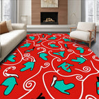 Red Teal White Swirl Abstract Shapes Rug