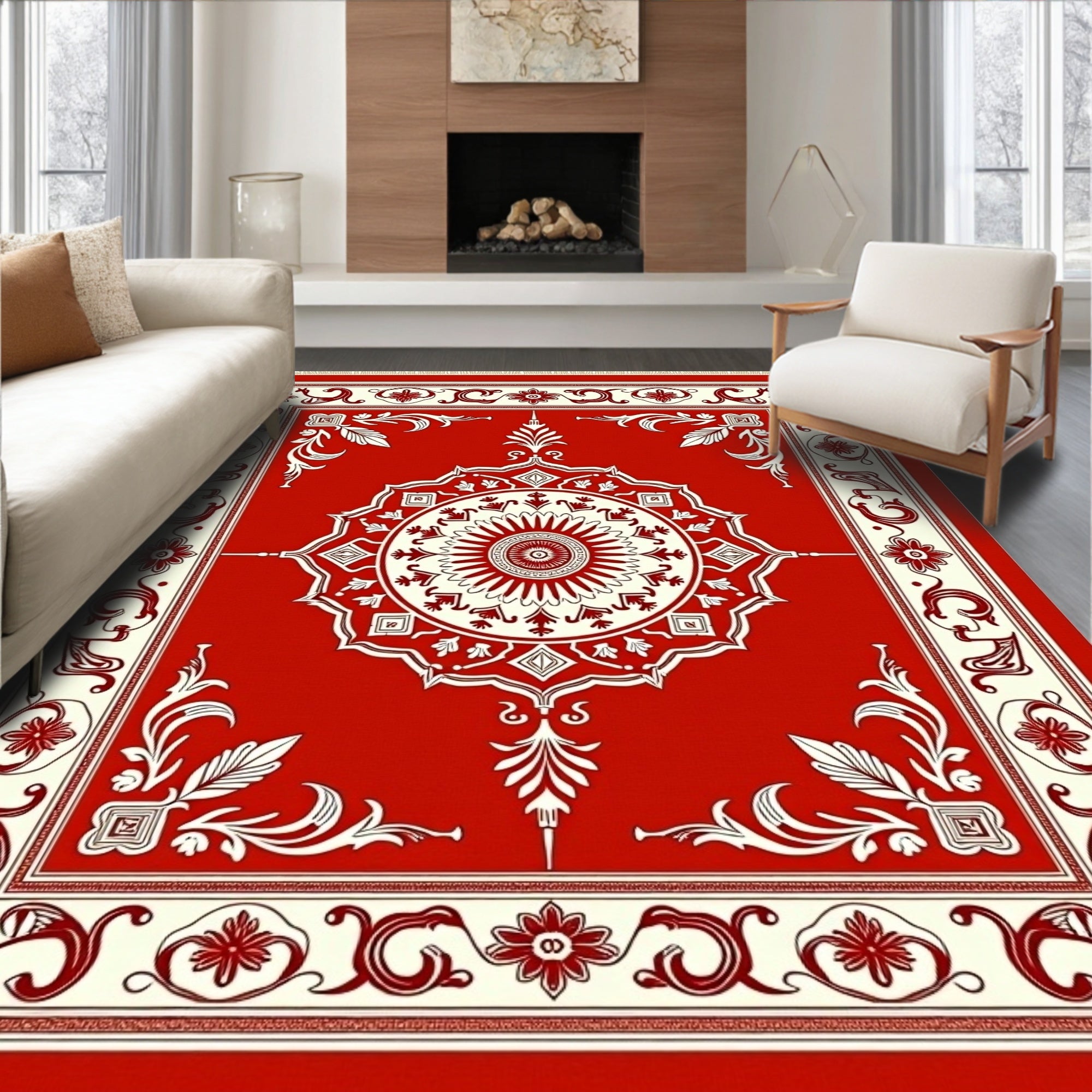 Bold Red Vintage Floral Lattice Rug